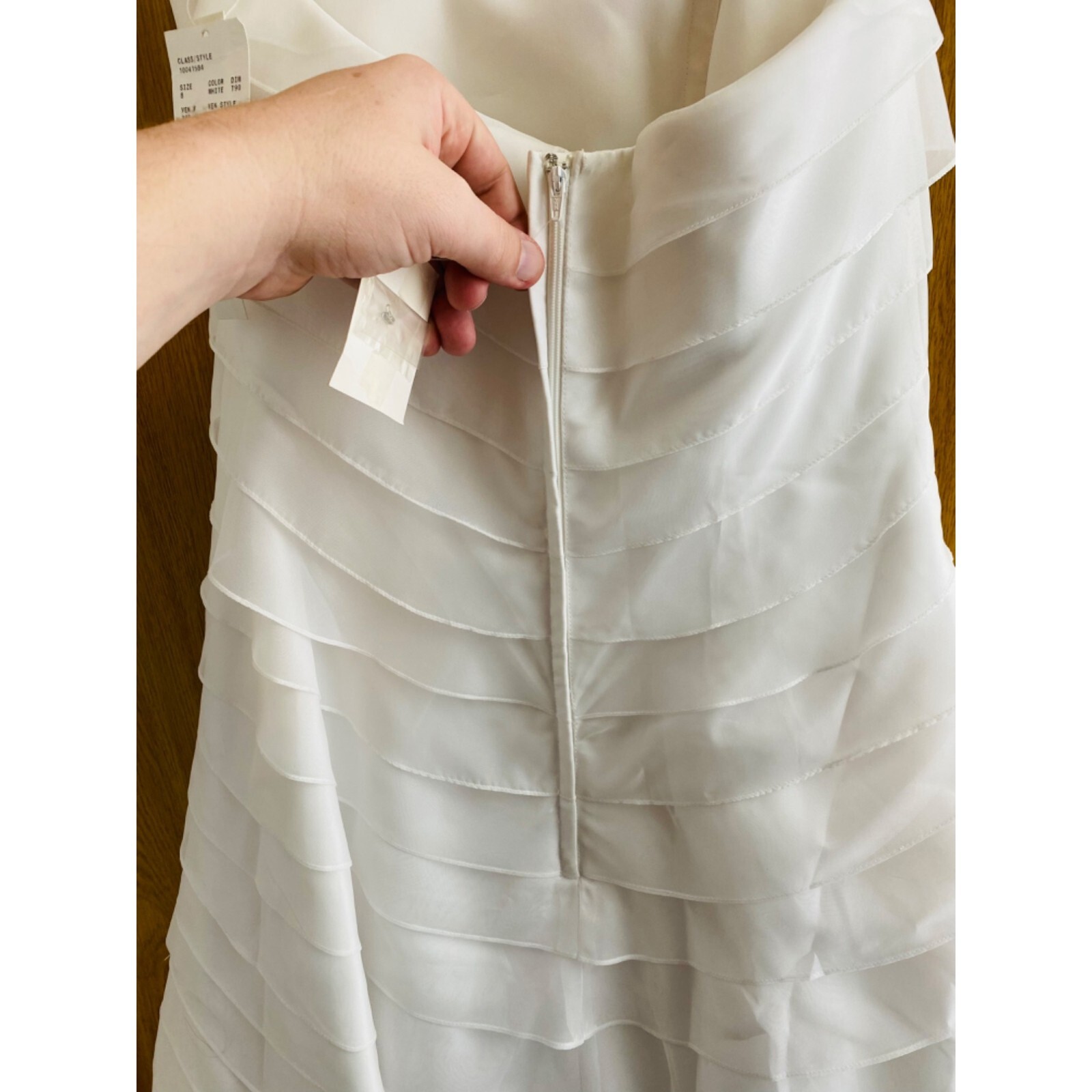 Davids Bridal Organza Wedding Dress Womens Size 8 White Strapless Floor-Length
