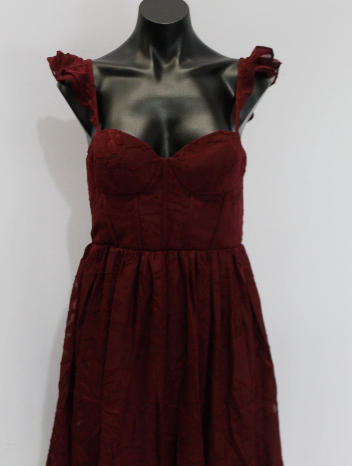 Azazie Women’s A-Line Ruched Floral Burnout Dress AP2 Cabernet Size: A6 NWT