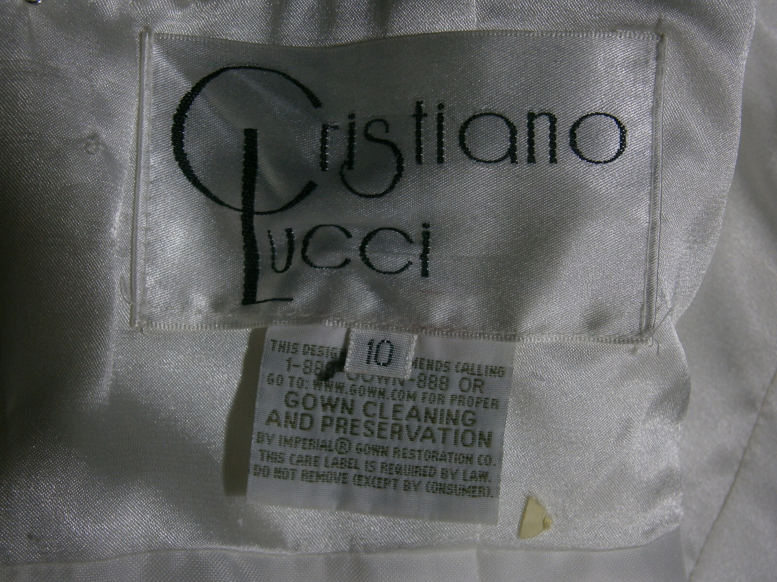Cristiano Lucci Wedding Dress 6-10 Satin Illusion Crystals Fit & Flare Ruching