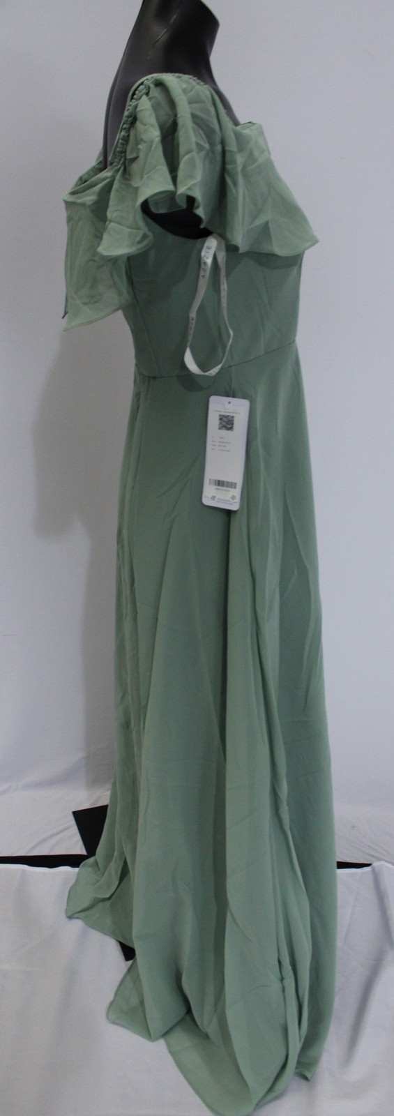 Azazie Junior Girls Maggie A-Line Off Shoulder Chiffon Dress AP2 Matcha Custom