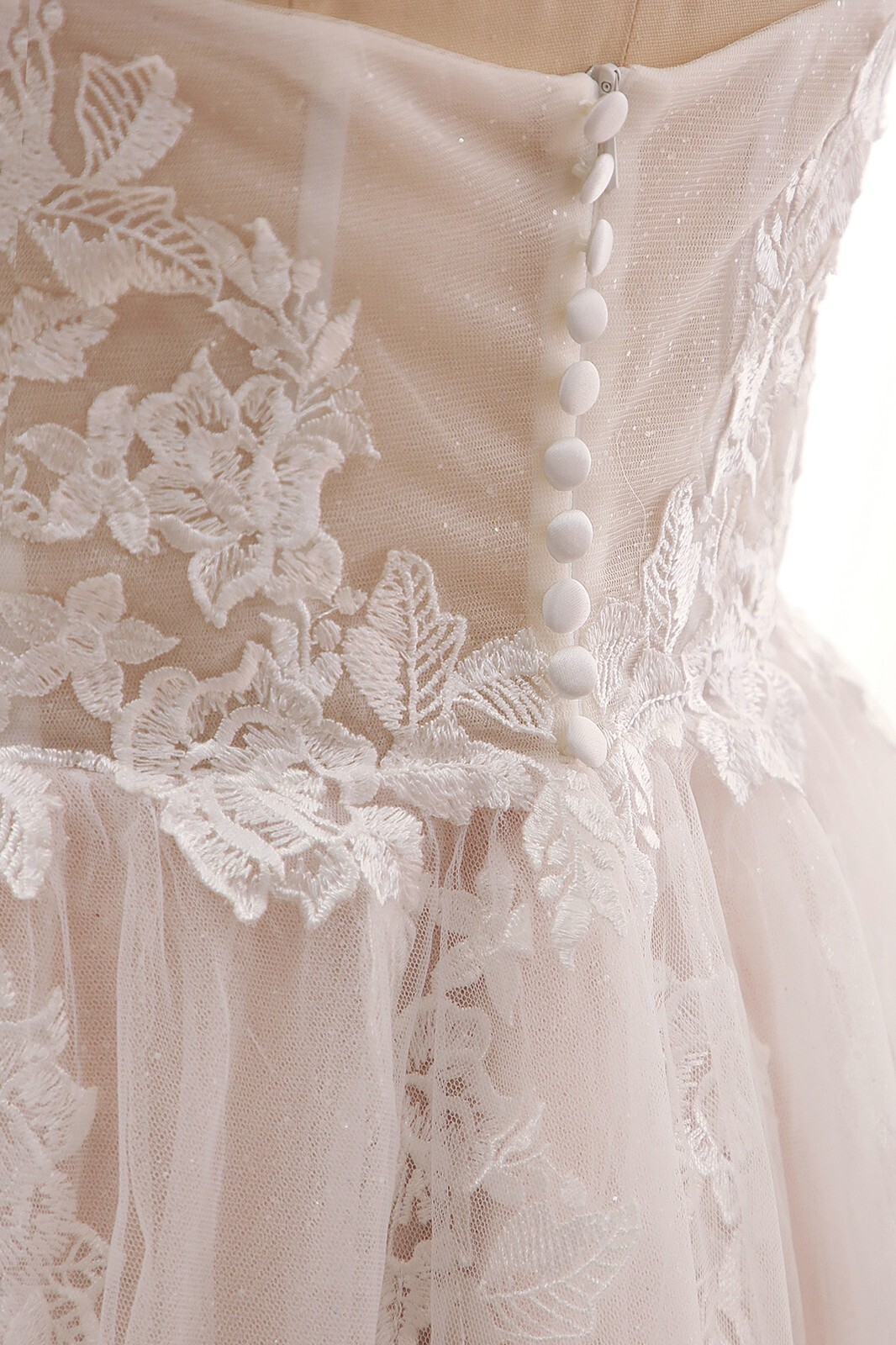 Flowly Glitter Tulle Wedding Dress Bridal Gown Custom made Plus Size Blush Ivory