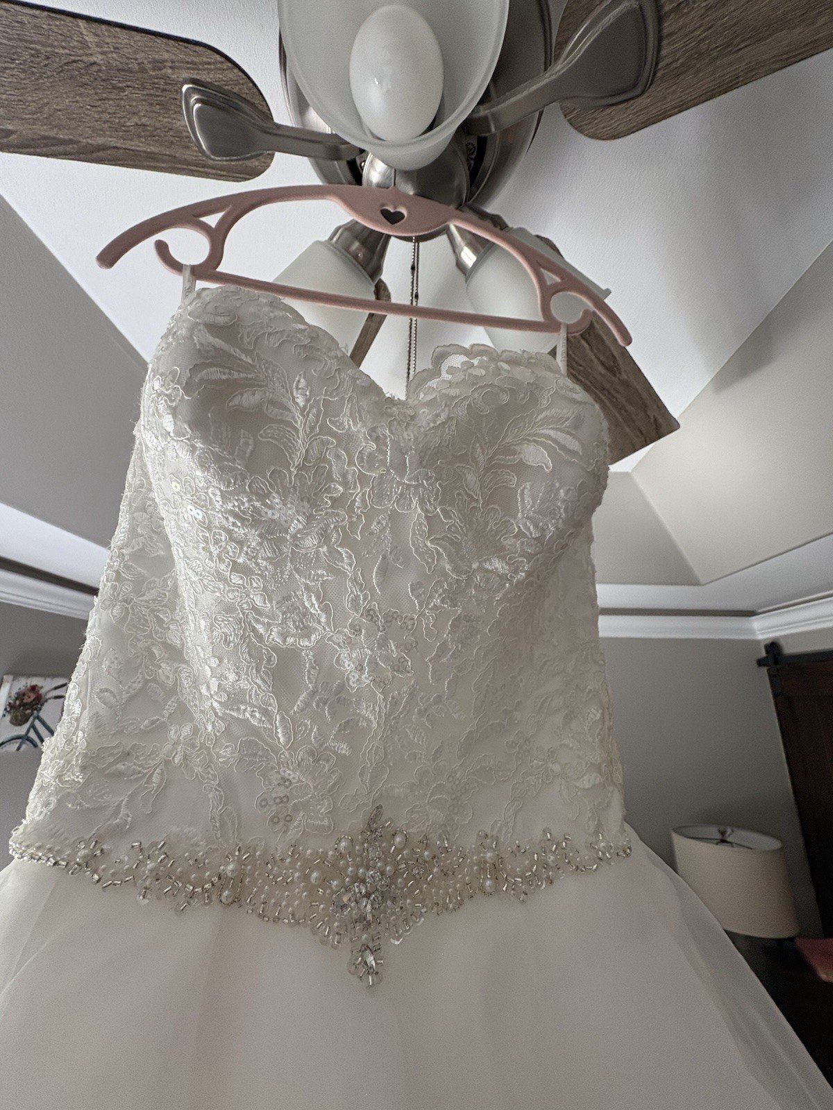Lace & Organza Petite Wedding Dress Size S/2 White