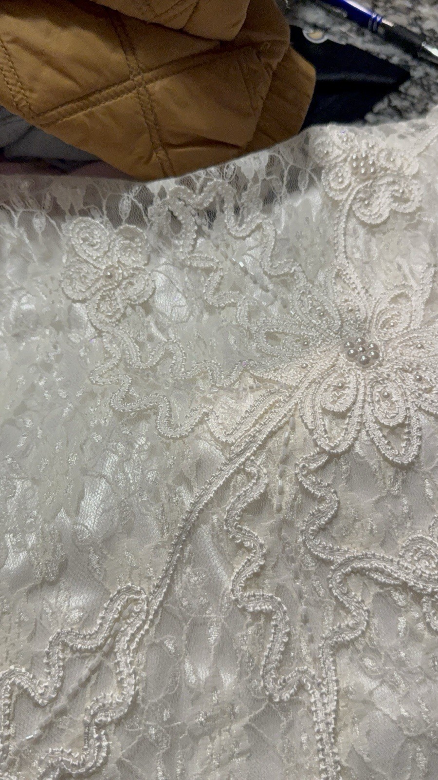 WEDDING BRIDE DRESS Lace Embellish Floral Ivory White Women S/M Embroidered