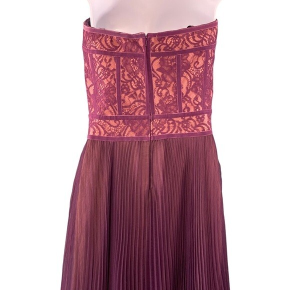 Tadashi Shoji Reeve Strapless Lace Bodice Gown Burgundy Size 4