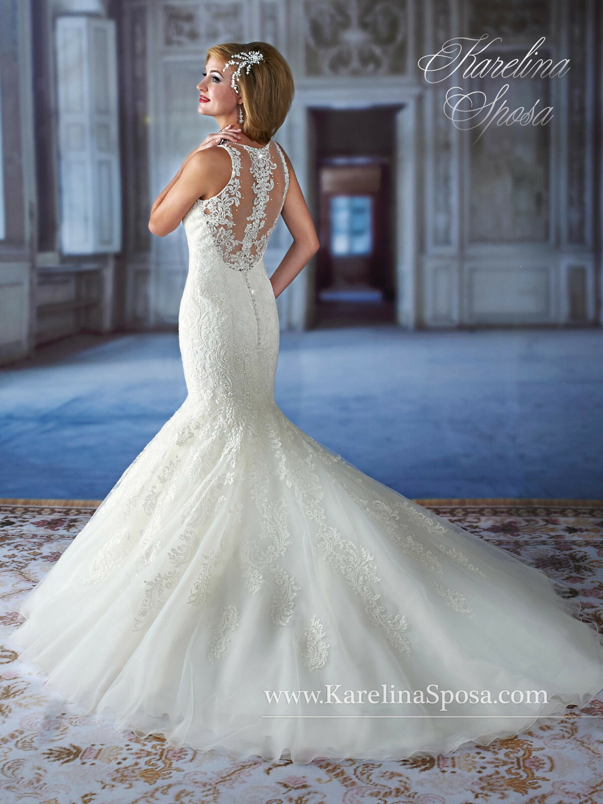 Mary’s Bridal Wedding Dress C7972 Mermaid Sheer Illusion Neckline Ivory 12 Sexy