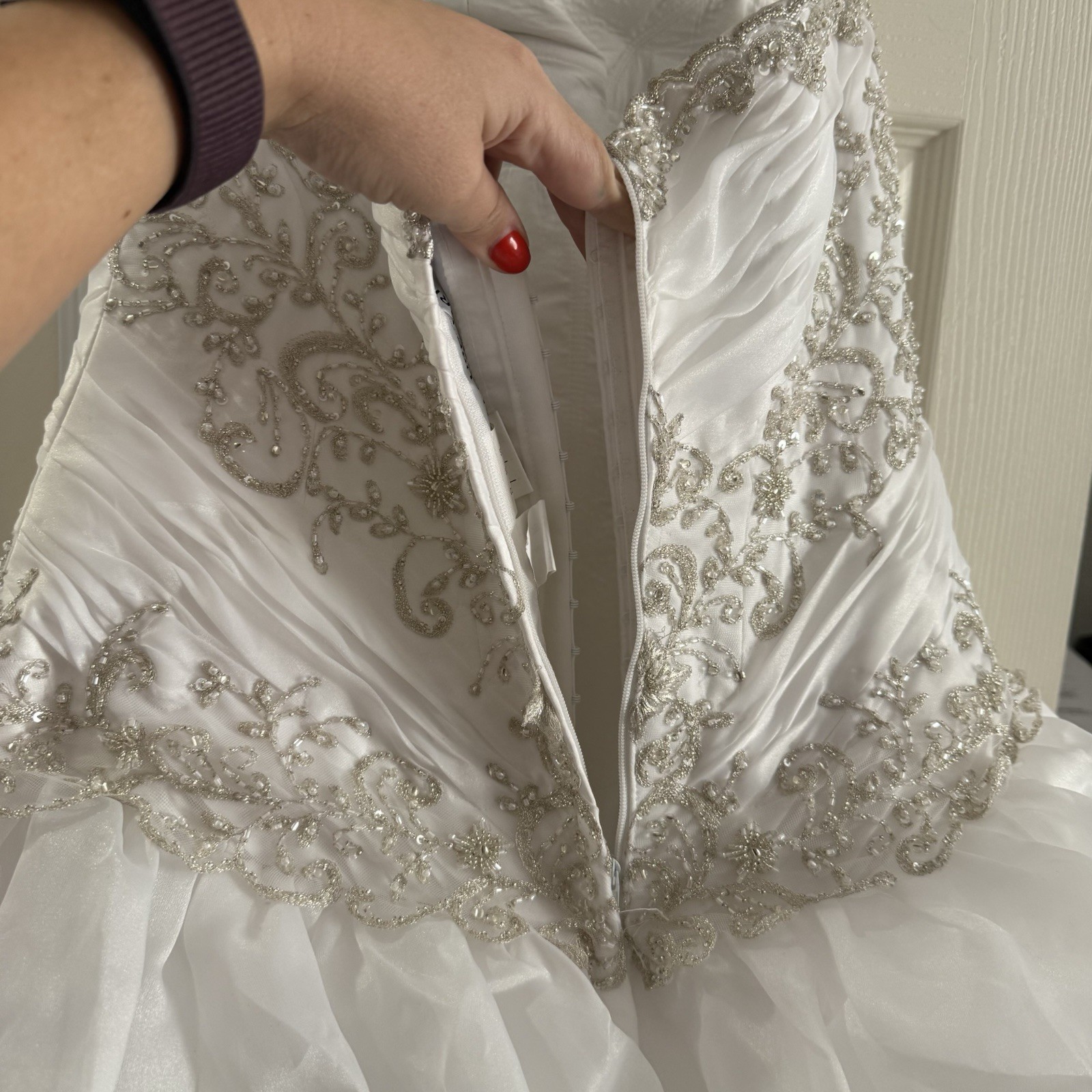 Allure Bridal Strapless Sweetheart Wedding Dress Chapel Train Satin Organza 8326