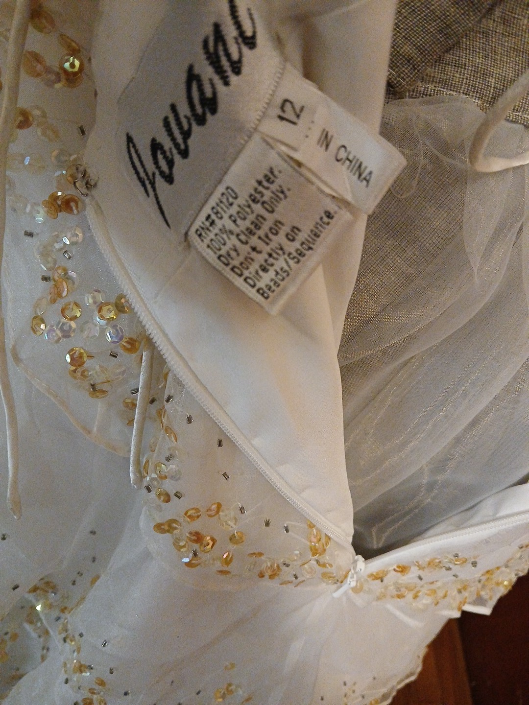 Jovani White Tiered Wedding Dress Size 12 With Gold Sequin Embellishments
