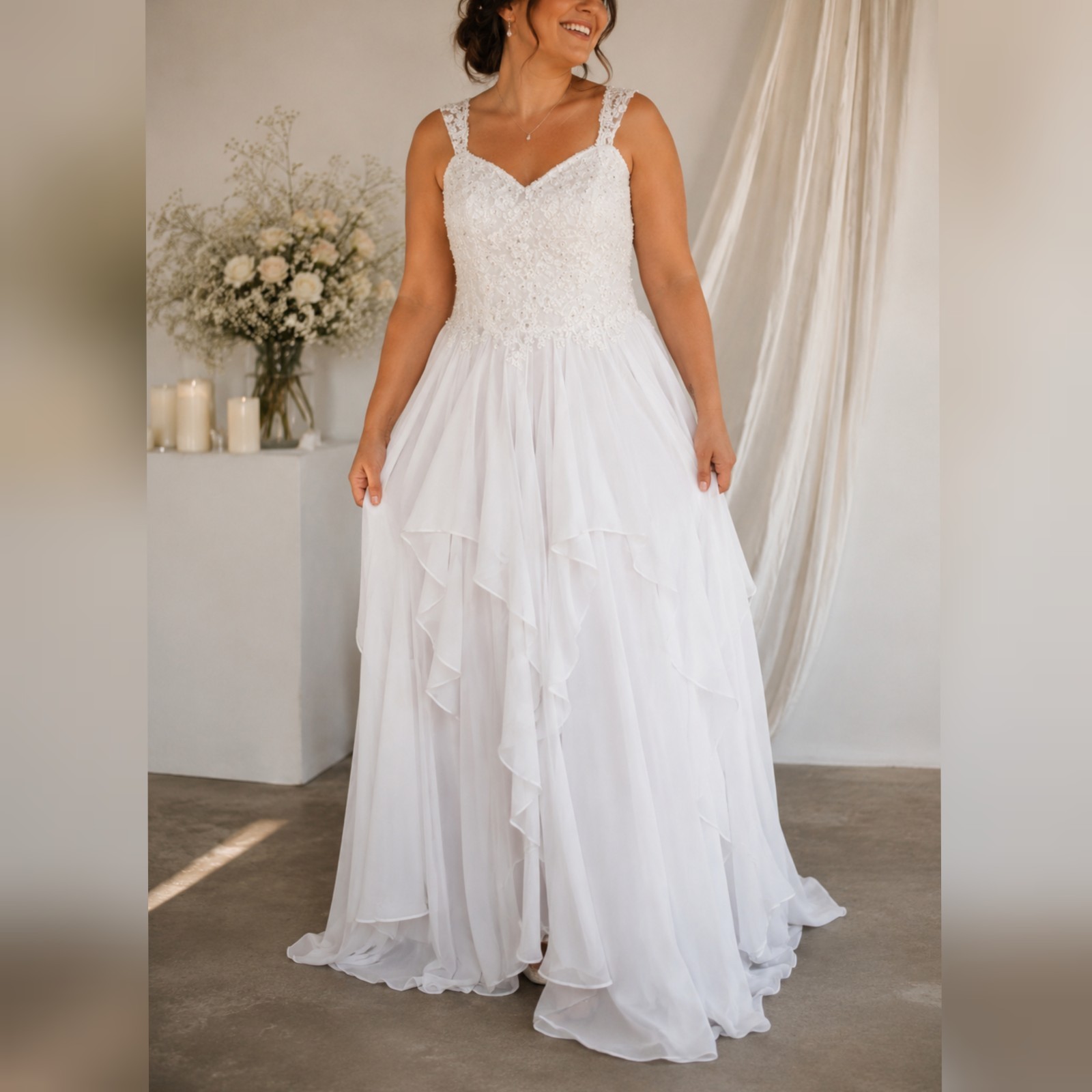 Unbranded White Chiffon gown sweetheart neckline Wedding dress size L 13 14
