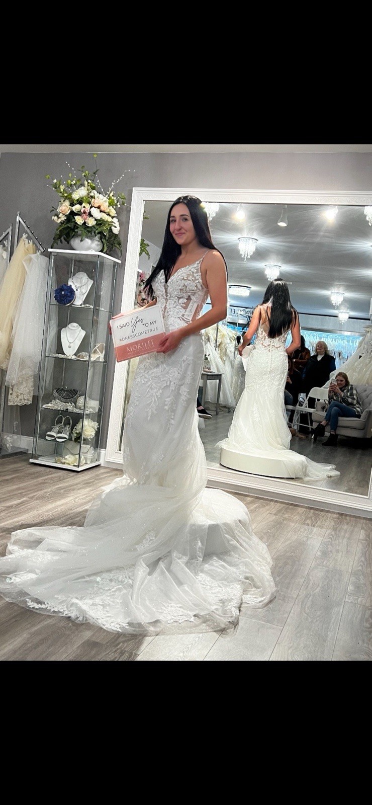 Morilee Ivory Lace V-Neck Sleeveless Mermaid Fit & Flare Tulle Train