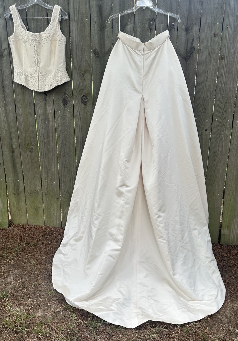 Anjolique 2 Piece Wedding Dress Size 14 Champagne Tan Long Train Skirt Beaded