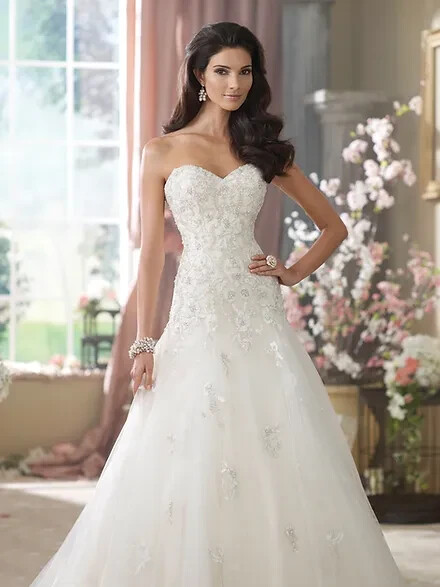 David Tutera Ivory Light Gold Embellished Strapless Wedding Gown Size 14 $1573