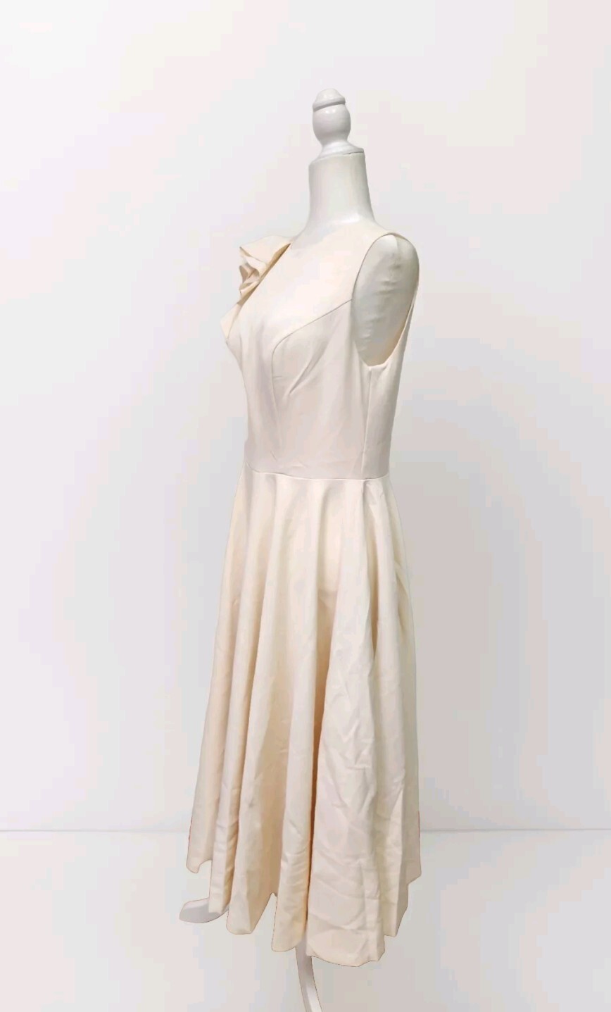 LT Lanting Bride Ivory Tea Length Ruffle Shoulder Wedding Dress Size 10 NWT