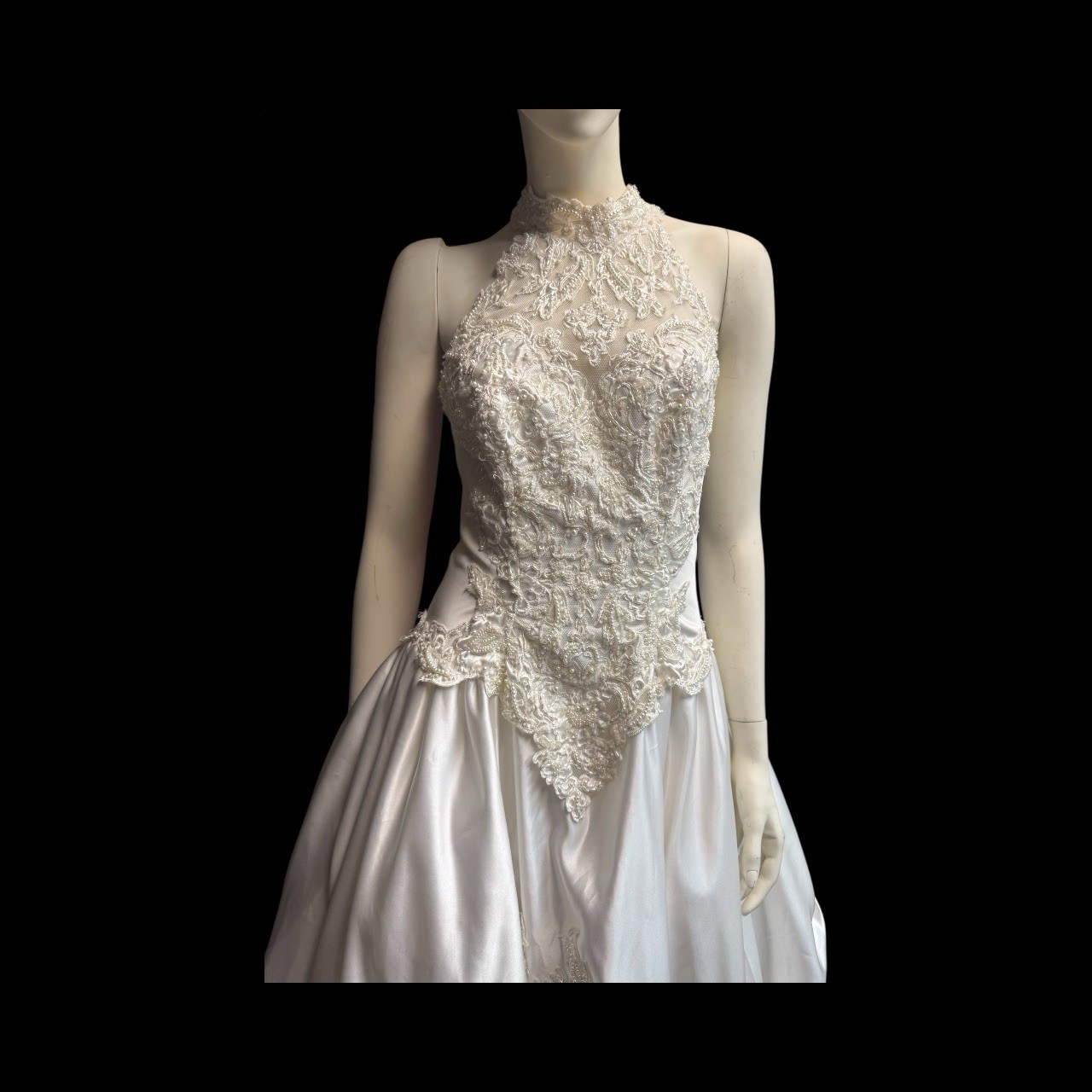 Mori Lee Halter Wedding Dress Size 10 Cream Bustle With Long Train Vintage