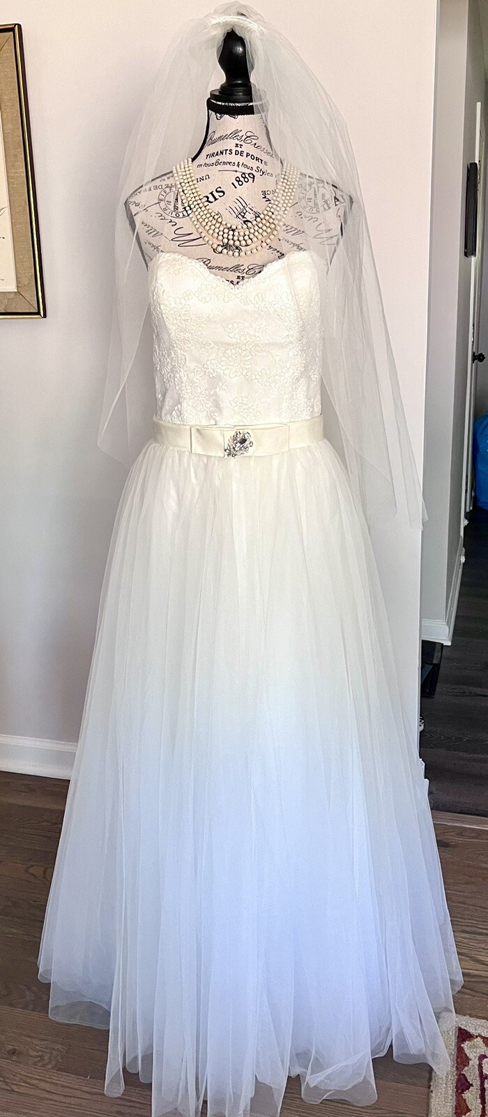 Wtoo by Watters Wedding Dress 2 In 1 Lined Tule Skirt &Lace Dress Bridal Size 12