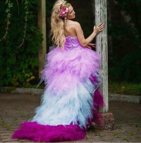 Pink Purple White Colored Wedding Dresses Crystals Hi-Lo Tiers Bridal Gowns 2022
