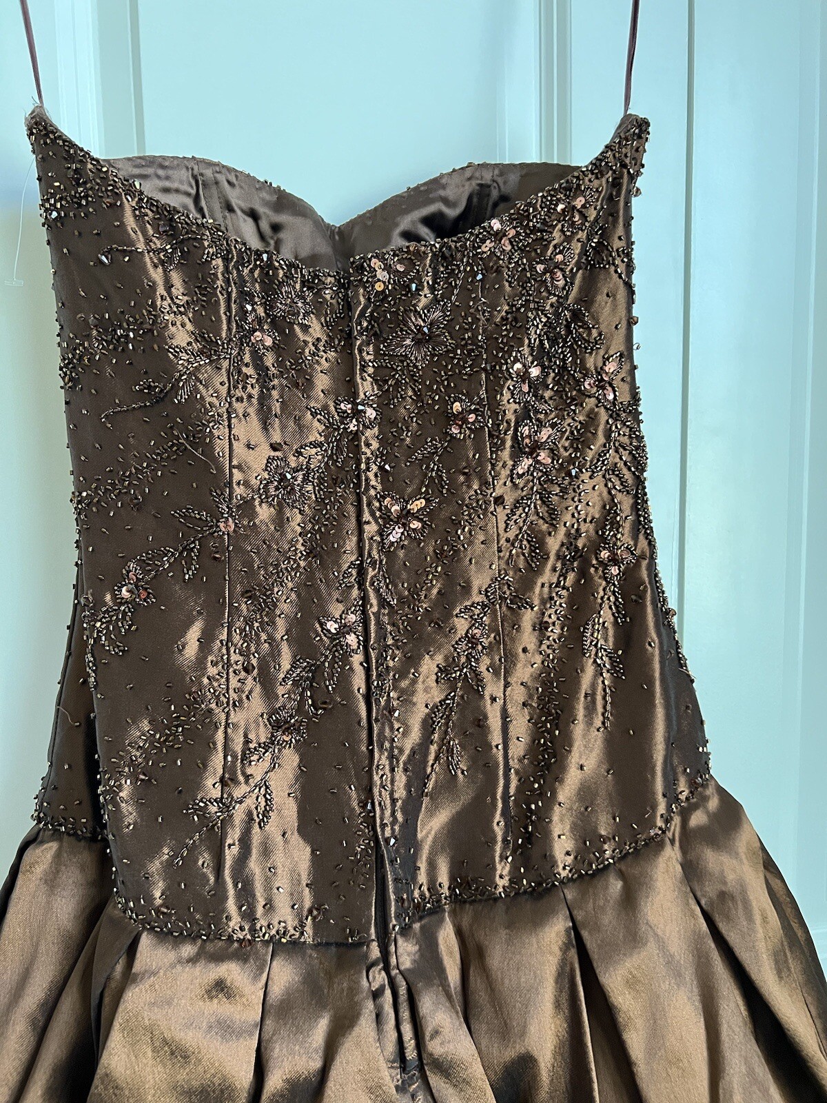 YSA Makino Silk Taffeta Mermaid Gown Brown Beautiful Beads Embellished WOW