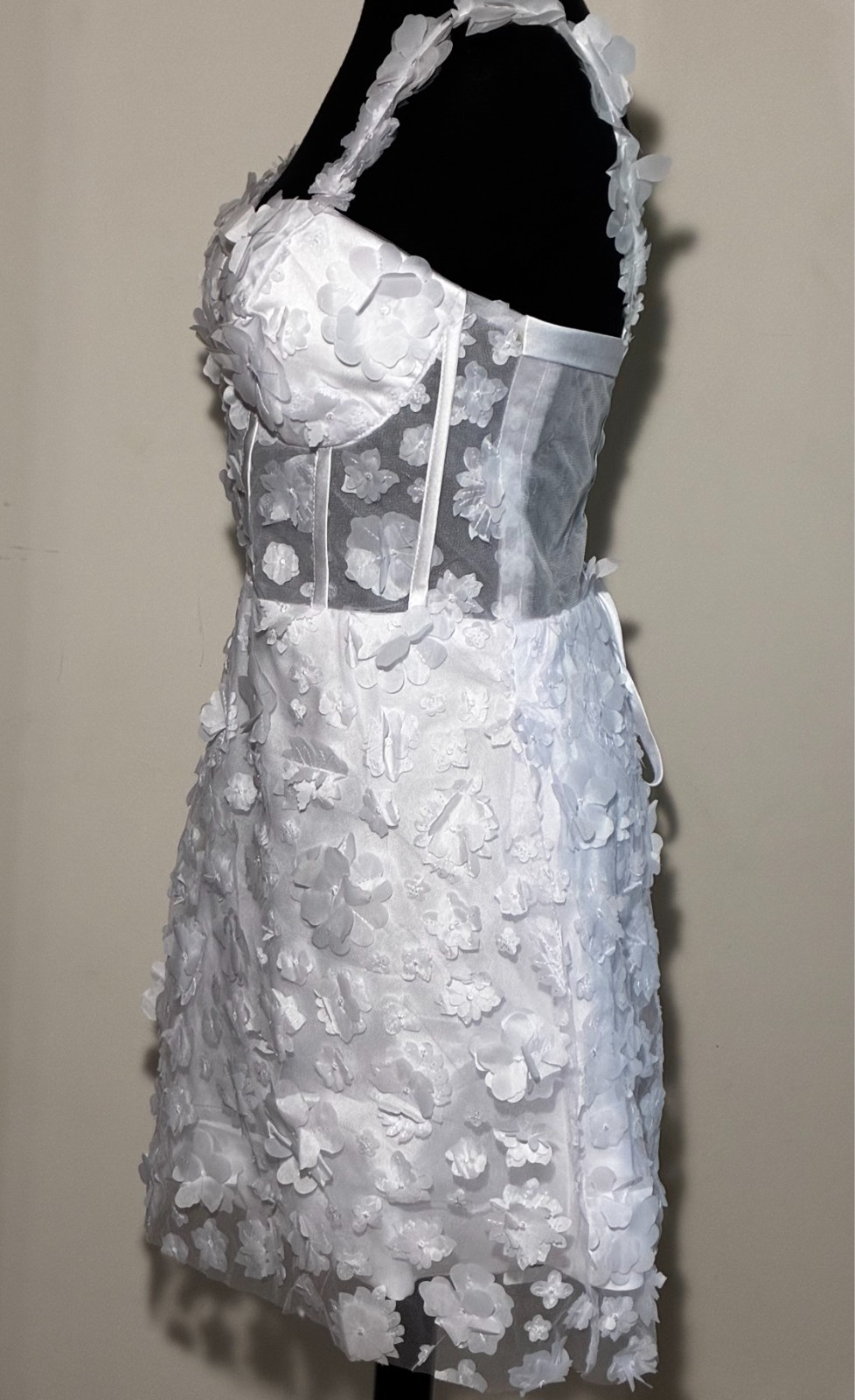 NWT-Womens Fashion-Mini Petals Corset Back Wedding/Reception Dress(White)-Sz 6/8