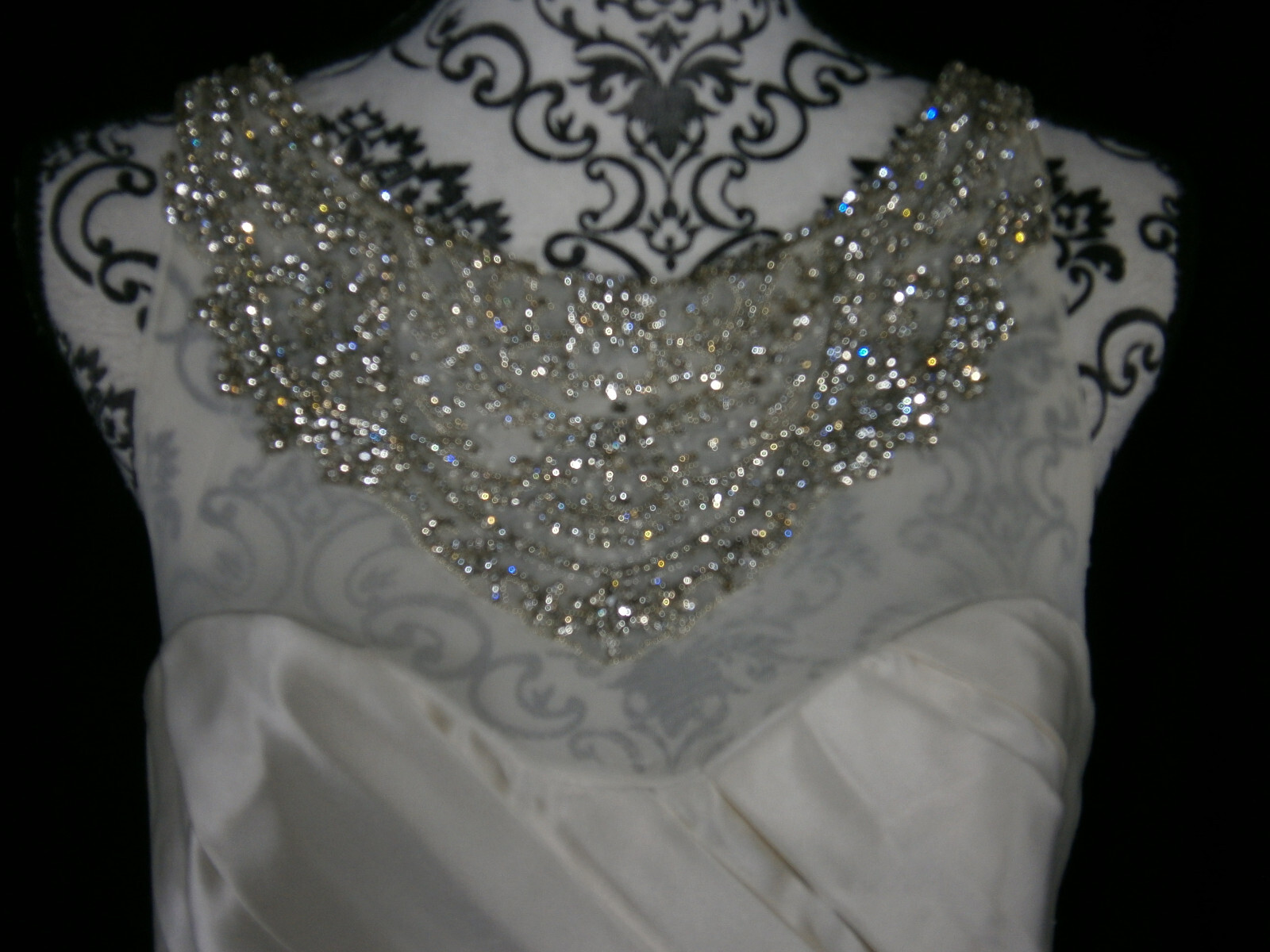 Cristiano Lucci Wedding Dress 6-10 Satin Illusion Crystals Fit & Flare Ruching