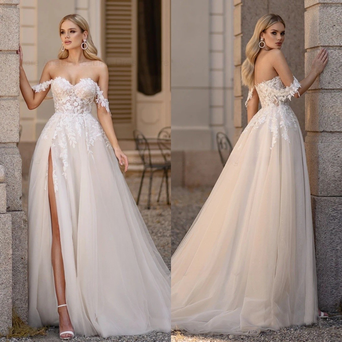 Lace Wedding Dresses Illusion Backless A-Line Tulle Bridal Gown With Train