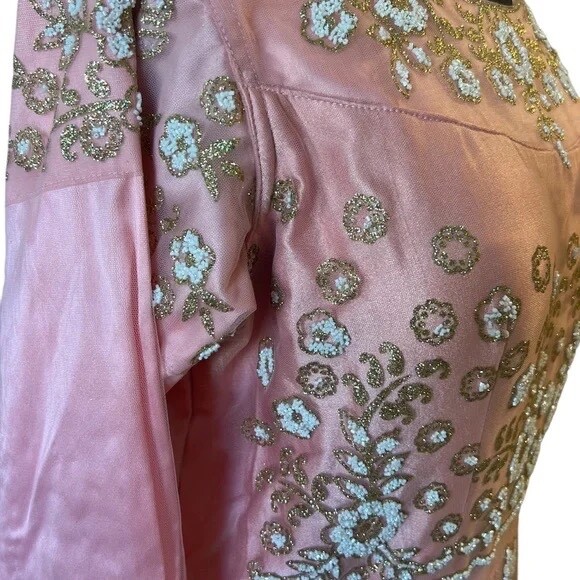 Custom Pink, White & Gold Heavily Beaded Bridal Women’s Dress, Large