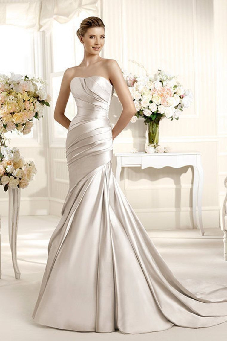 La Sposa Mermaid Trumpet Strapless Satin Train Ivory Wedding Dress New – Size 12