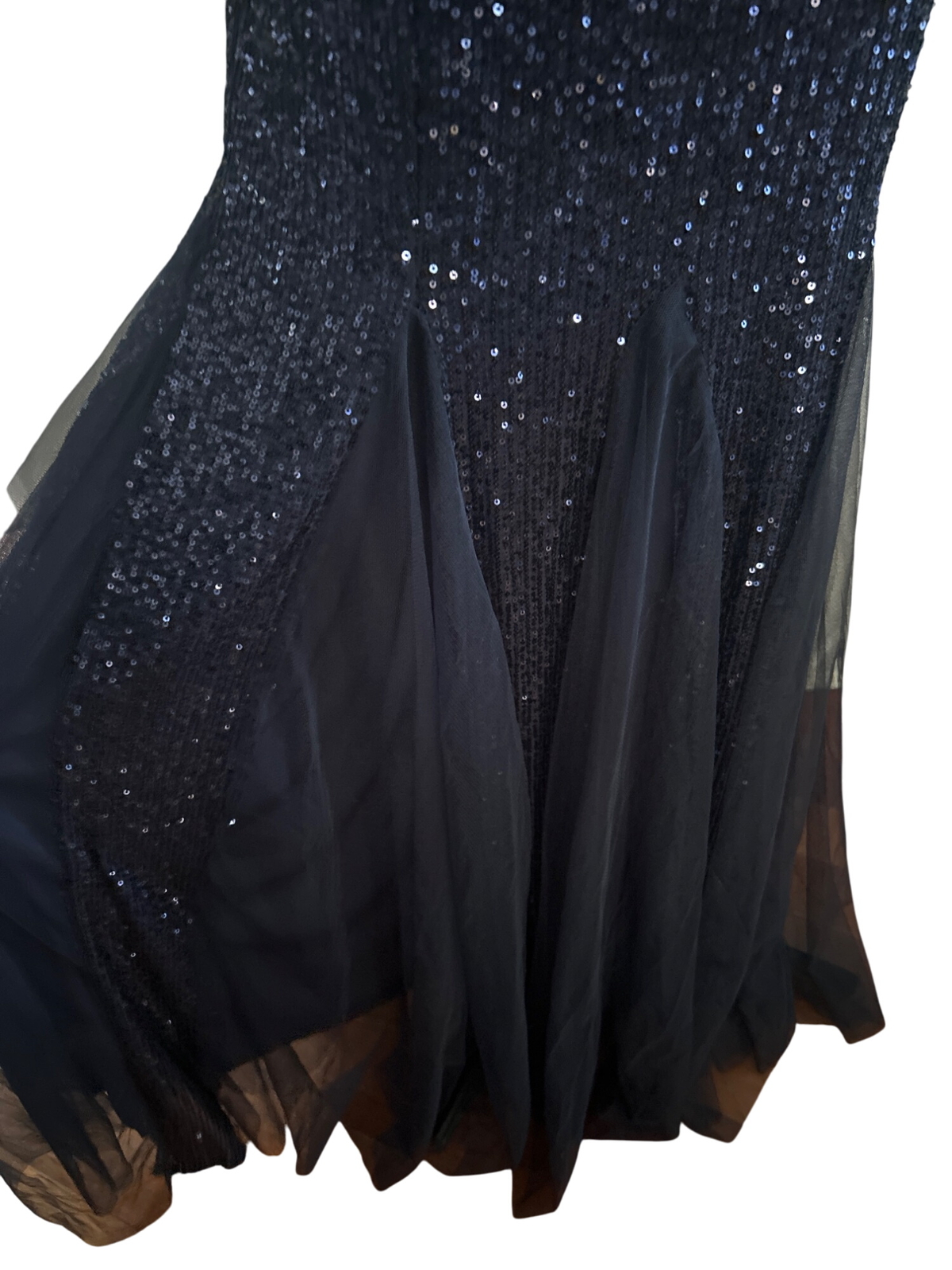 AARFAR Navy Blue Sequin Tulle Gown 2XL Sleeveless V-Neck Full-Length RUNS SMALL