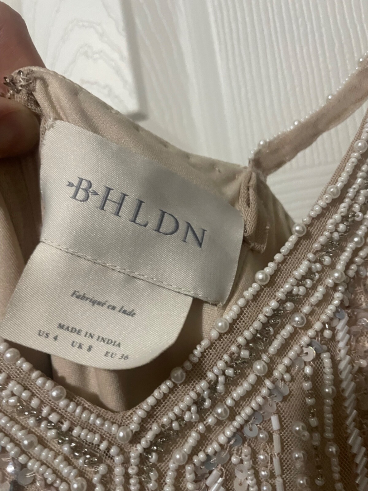 Never-worn BHLDN Art Deco-style beaded dress in sand and ivory by Anthropologie