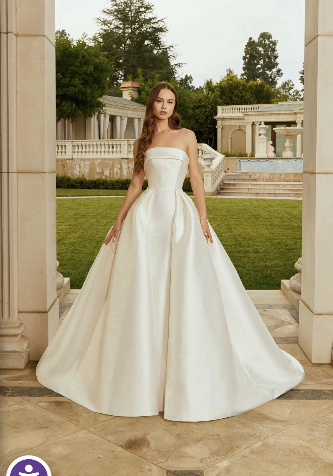 Morilee Ivory Strapless Satin Wedding Dress fit & flare with overskirt (Size 6)