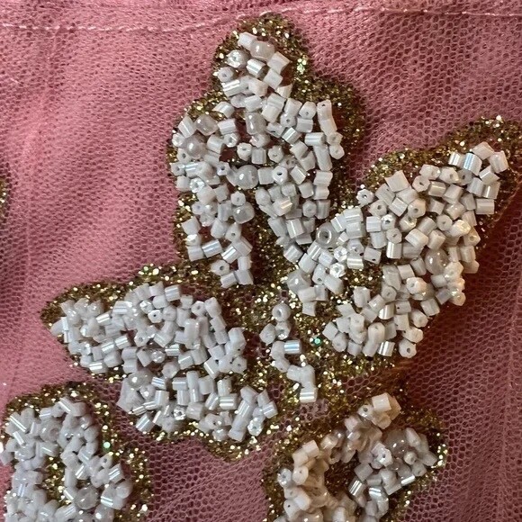 Custom Pink, White & Gold Heavily Beaded Bridal Women’s Dress, Large