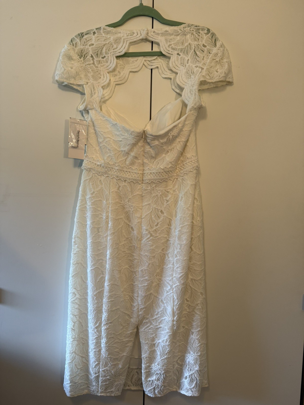 Davids Bridal Soft White Cap Lace Dress With Scalloped Keyhole Back Sz 10 NWT