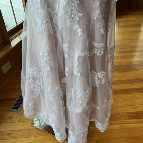 * Pink Spaghetti Strap White Lace Flared Wedding Gown Bridal Dress Size 4 6