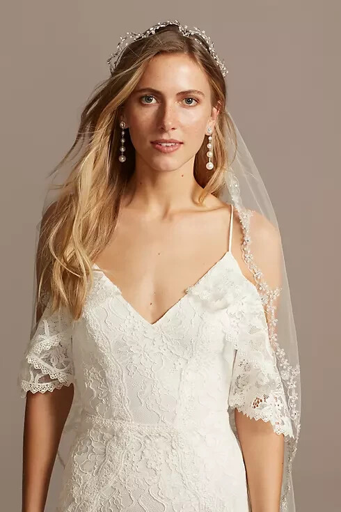 GALINA Off-White Lace V-Neck Cold Shoulder Bridal Wedding Dress Gown 14 US = XL