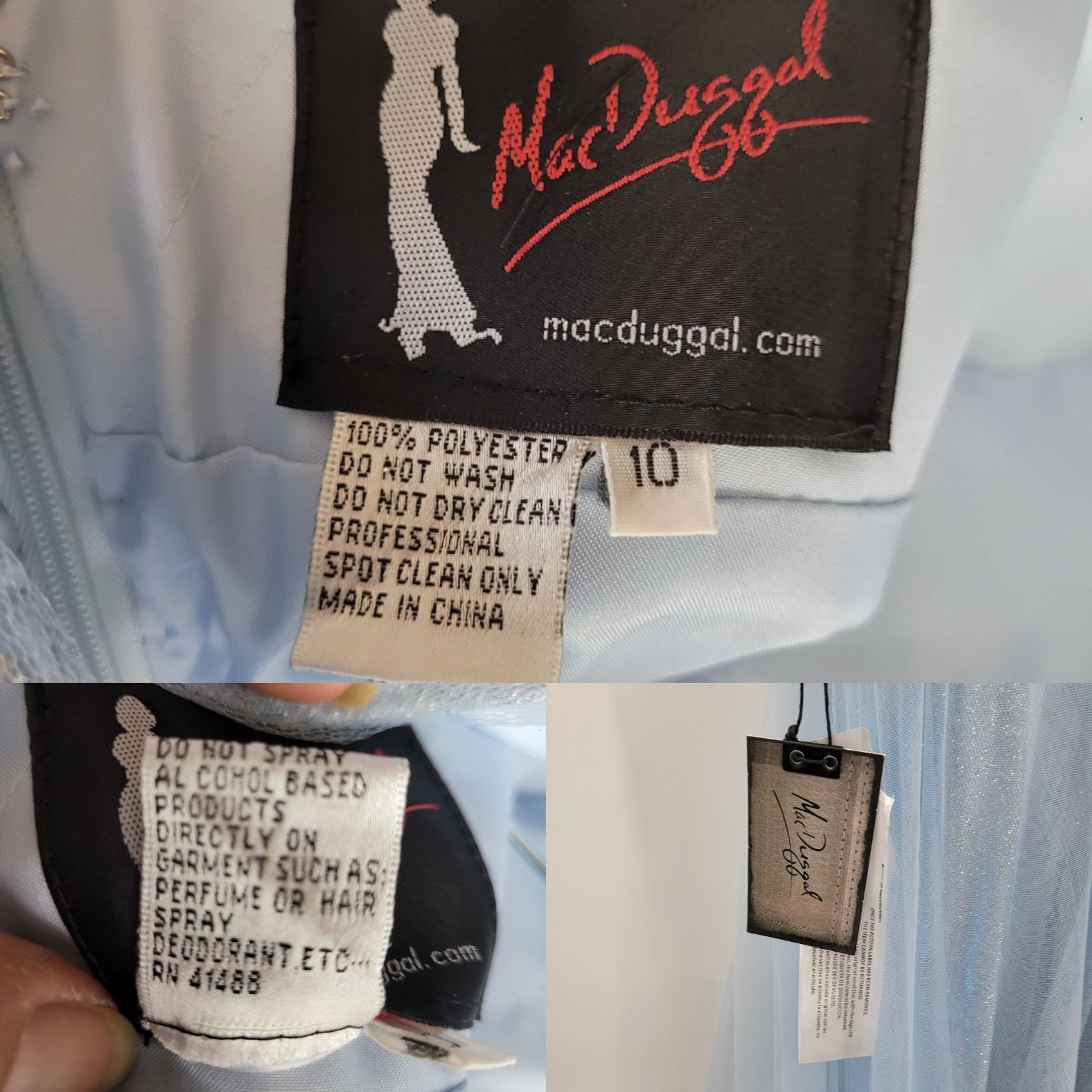 Mac Duggal Gown 10 Ice Blue Sparkle Mesh Plunging V Full Tulle Elsa Princess