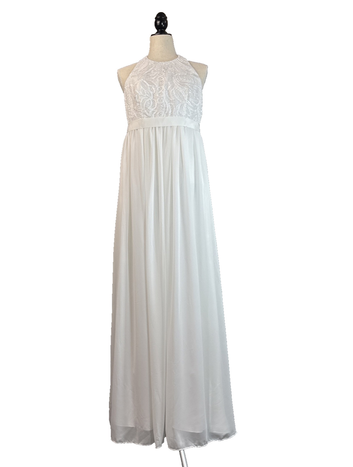 Davids Bridal Wedding Dress Size 10 Halter Embroidered Beach Minimalist sdwg0140