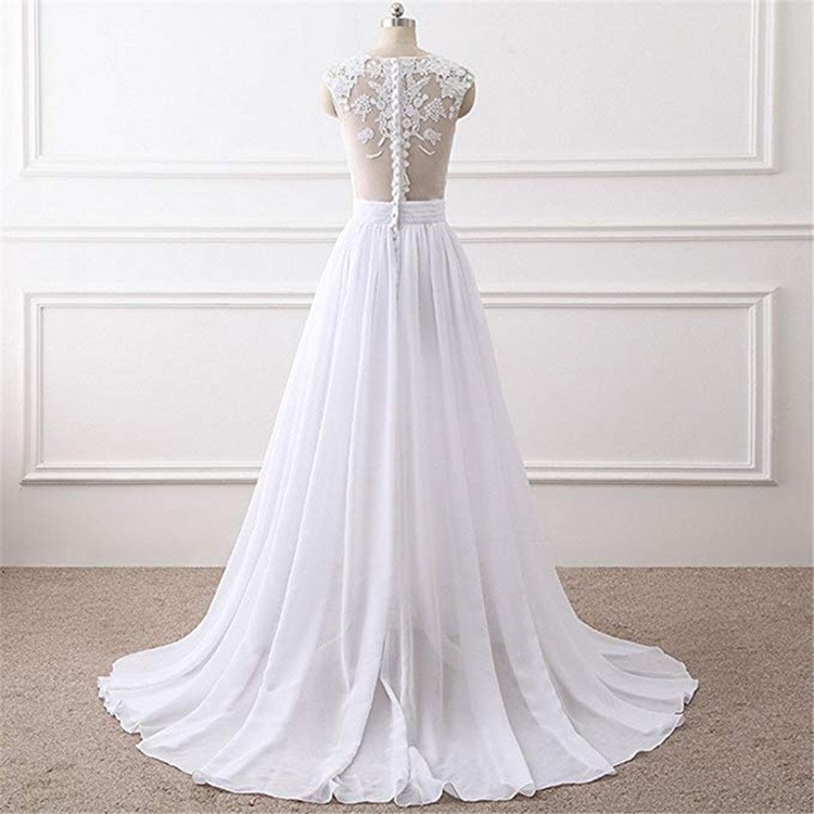 White/Ivory Chiffon Wedding Dresses Lace Appliques Bridal Gowns Custom Size