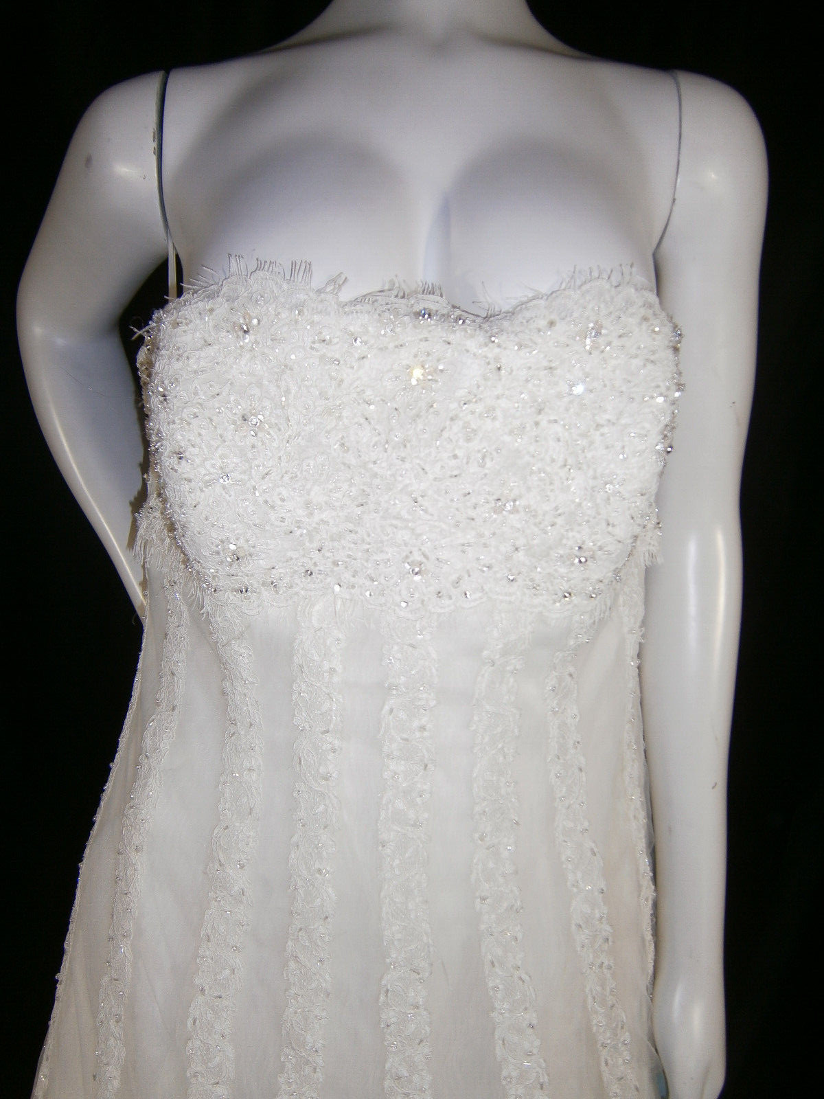 La Sposa Wedding Dress 16 Ivory Tulle Organza Lace Strapless Beaded Train