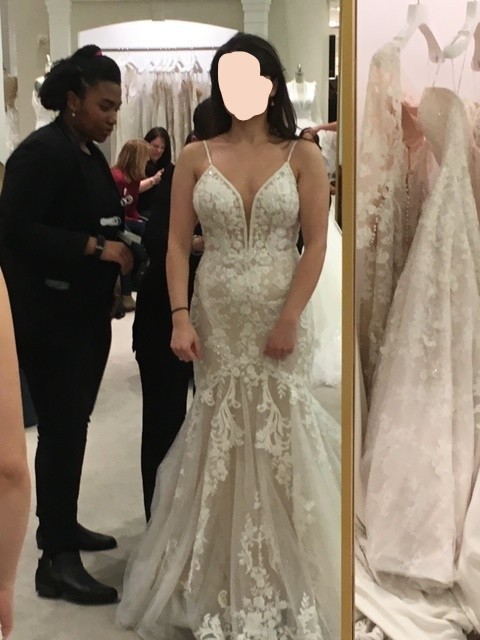 Designer Gown, Kleinfelds, $3,200. Martina Liana, Lace, pearls, Never worn.