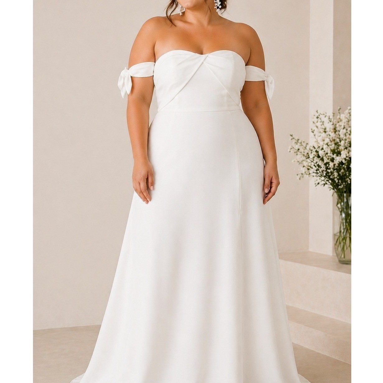 Watters & Watters Ivory Off-the-Shoulder Bow Sleeve Wedding Gown Dress NEW 18W