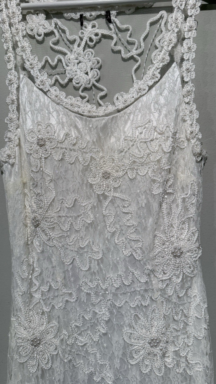 WEDDING BRIDE DRESS Lace Embellish Floral Ivory White Women S/M Embroidered