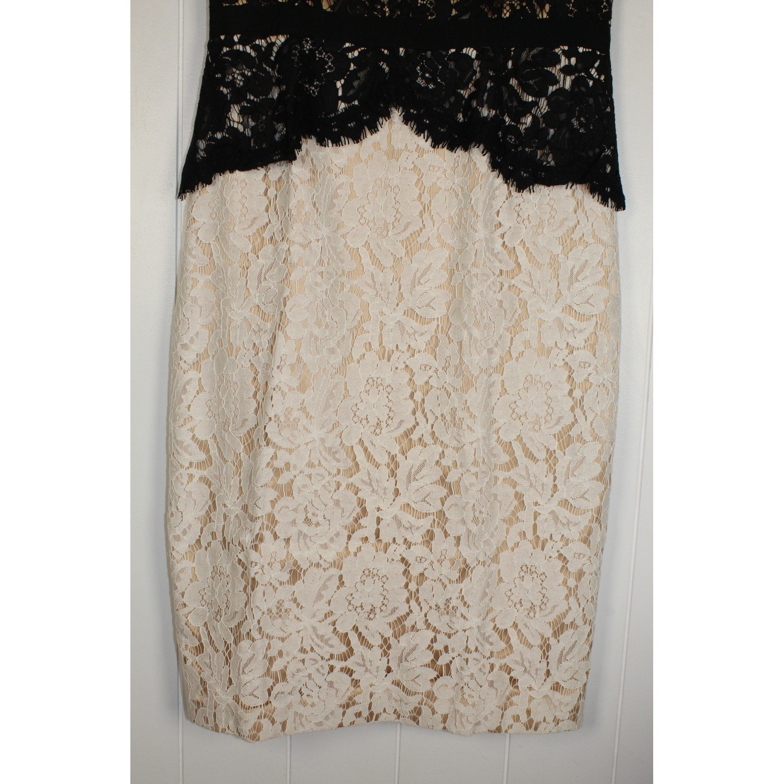 Eliza J Black and White Lace Nude Fully Lined Knee Length Dress Size 4