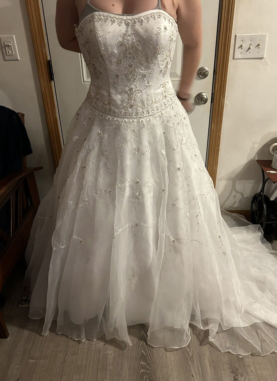 OLEG CASSINI STRAPLESS STN BD EMRD BOD BD WEDDING DRESS NWT Size 10