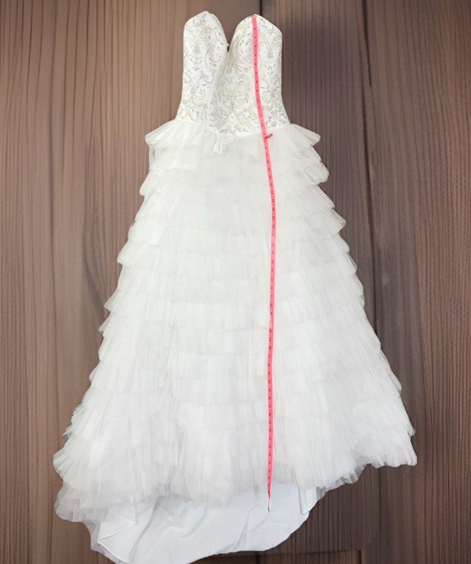 Moonlight Sz 8 White Strapless Beaded Bodice Tiered Layered Tulle Wedding Dress
