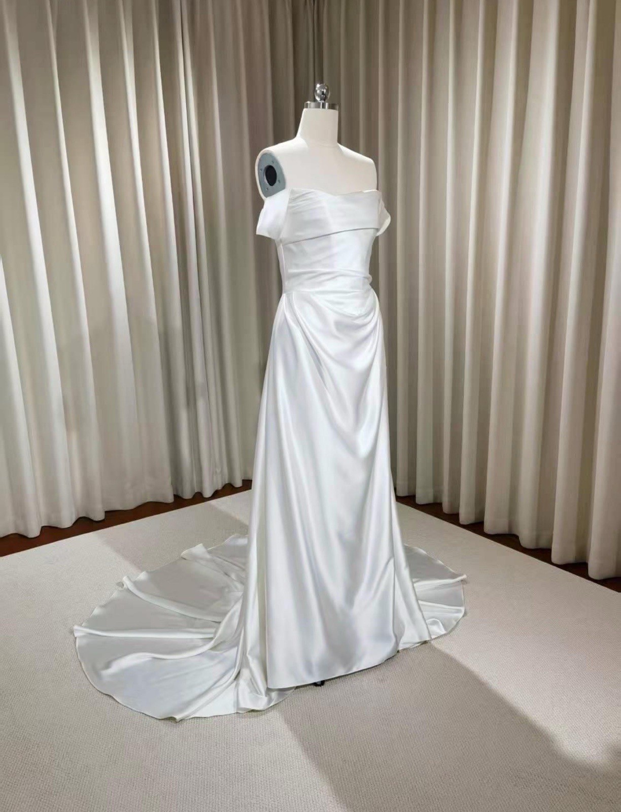 Custom NWT Satin Corset Wedding Gown With Removable Cape And Arm Straps