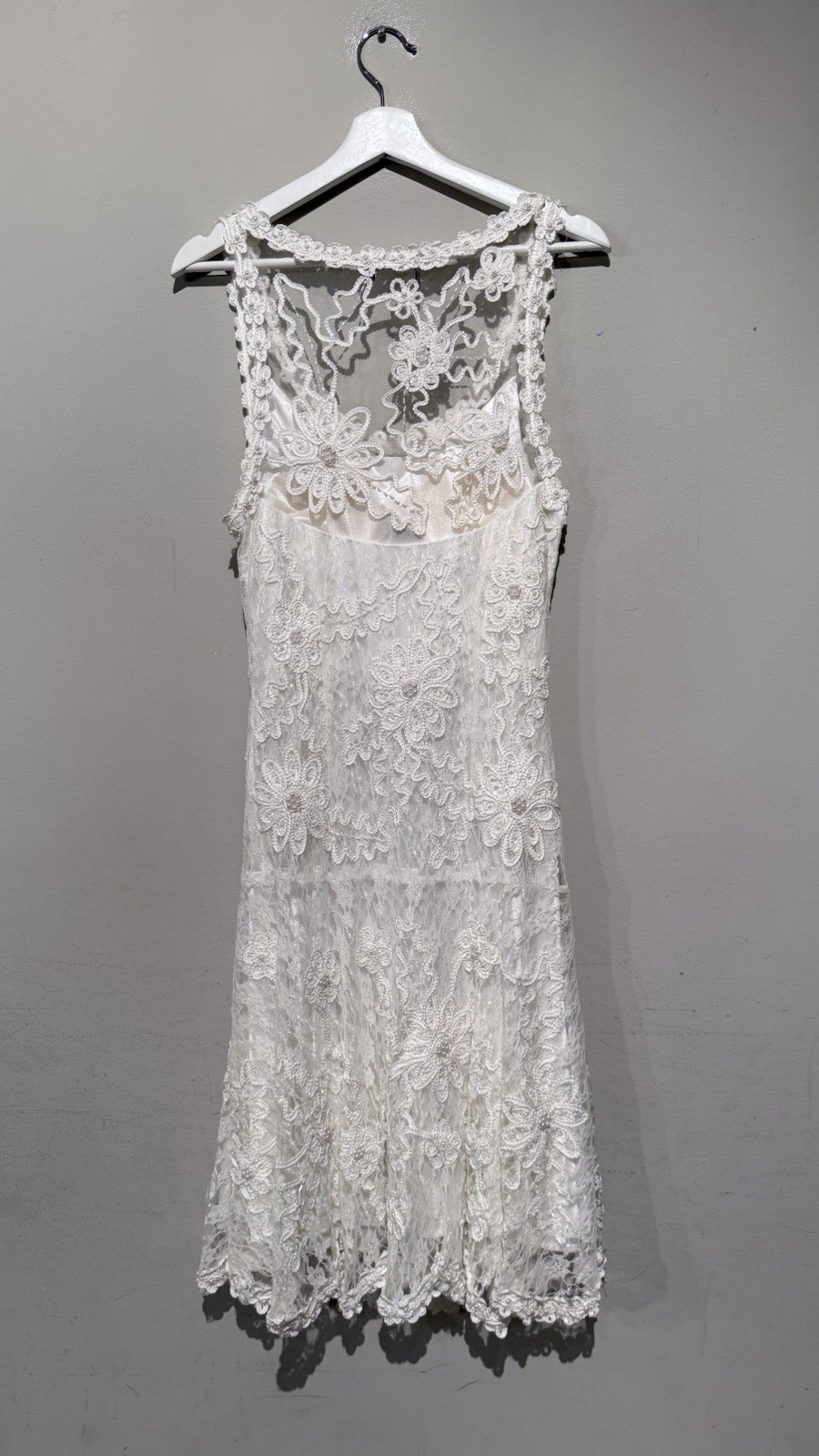 WEDDING BRIDE DRESS Lace Embellish Floral Ivory White Women S/M Embroidered