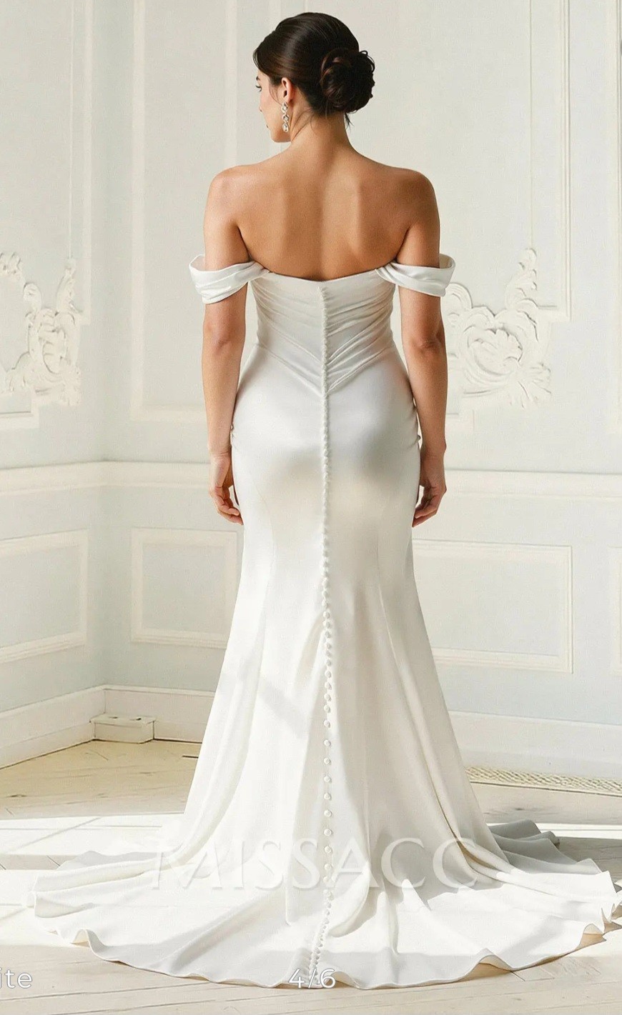 MISSACC White Off-Shoulder Sweetheart Ruched Mermaid Wedding Dress Train Buttons