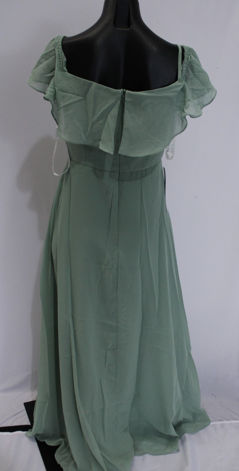 Azazie Junior Girls Maggie A-Line Off Shoulder Chiffon Dress AP2 Matcha Custom