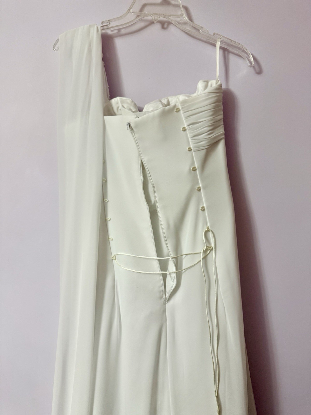 White Asymmetric One-Shoulder A-Line Chiffon Wedding Dress Lace Beading