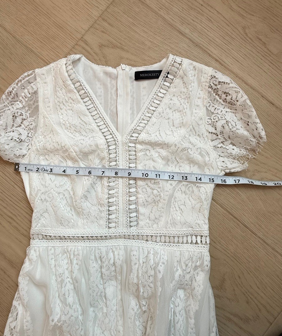Merokeety Short Sleeve VNeck Lace Simple Boho Wedding Dress Size S Beach Wedding
