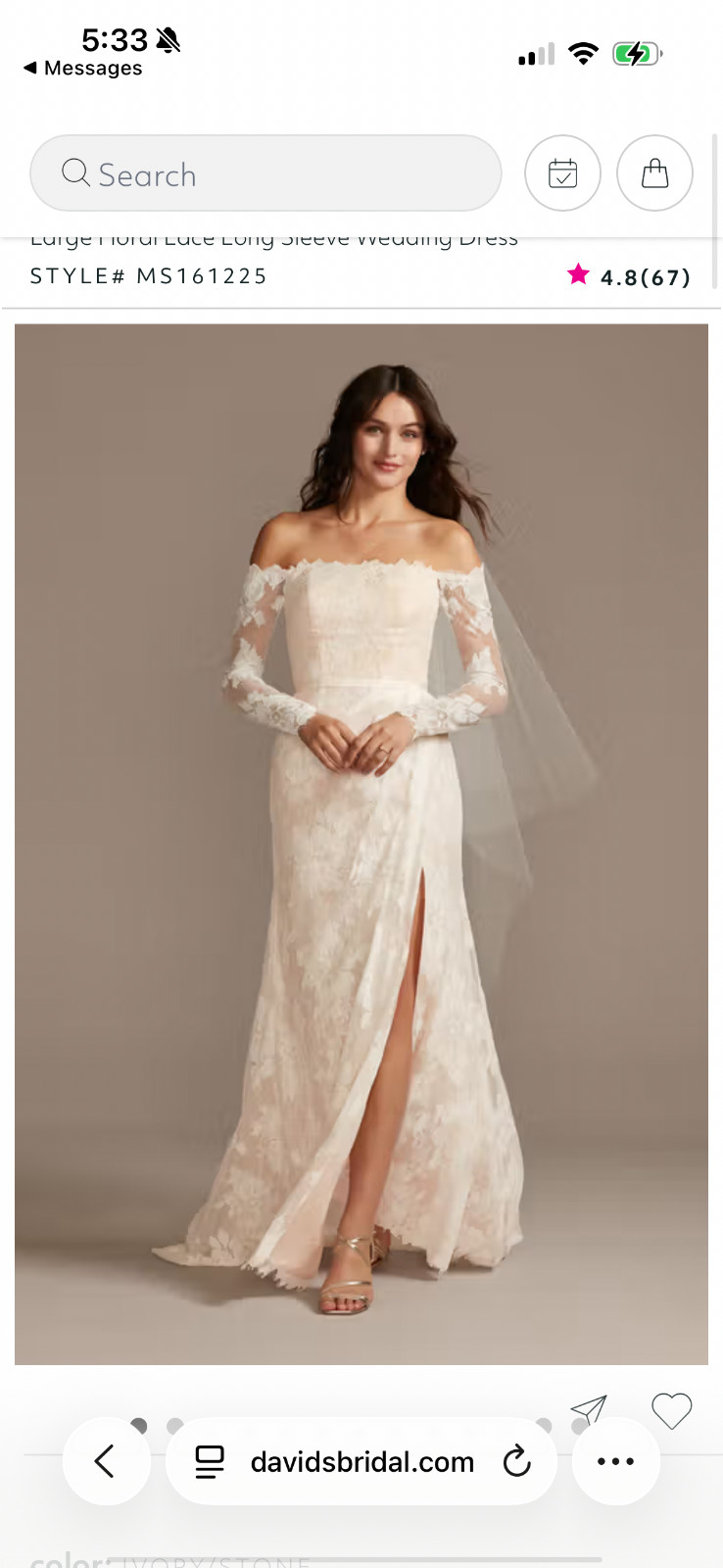 MELISSA SWEET Large Floral Lace Long Sleeve Wedding Dress Size 14