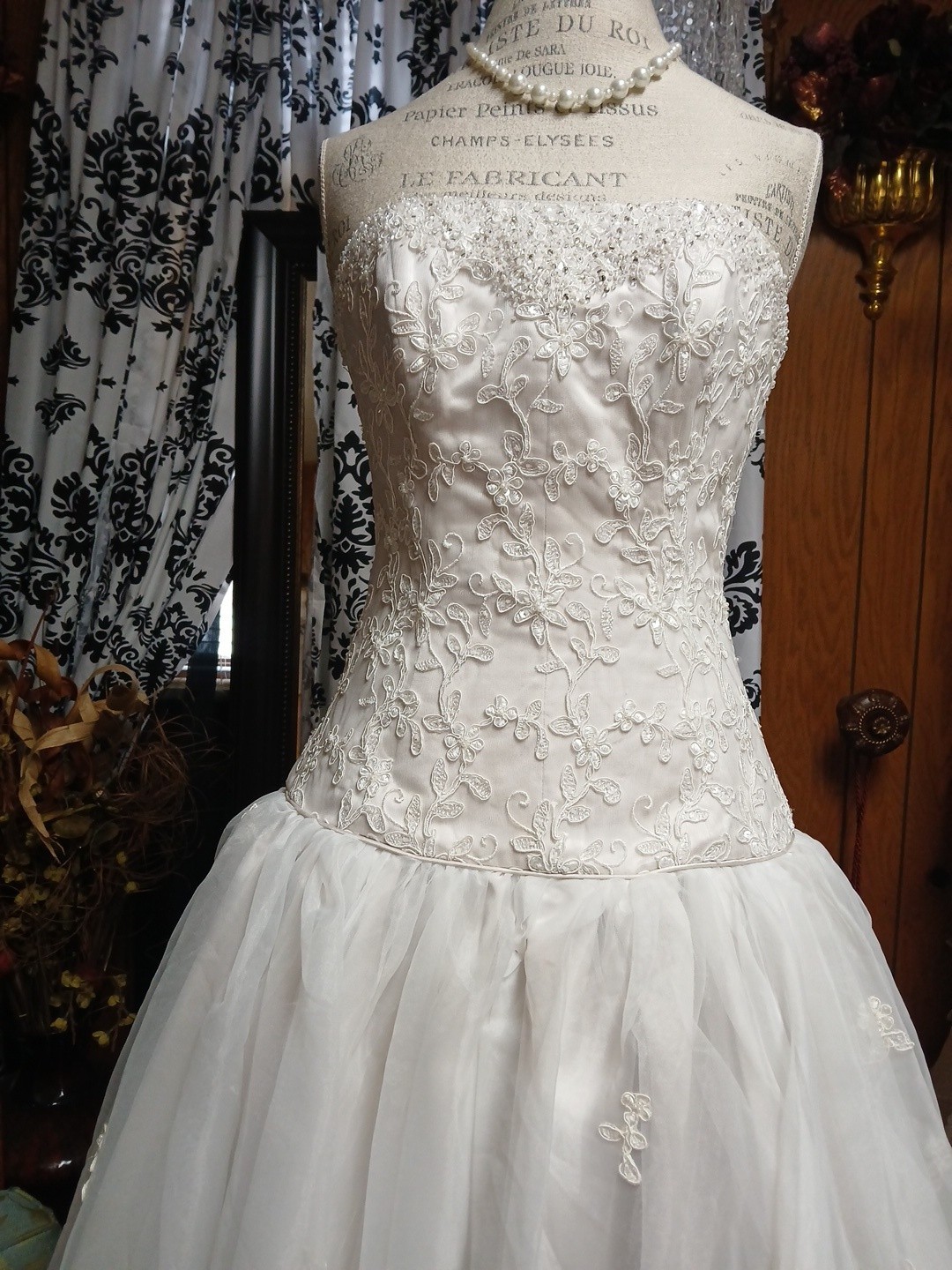 Maggie Sottero Couture Champagne Floral Embroidered Corset Wedding Dress Size 8